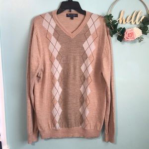 Davis & Squire Tan 100% Merino Wool V-neck Sweater Size Large